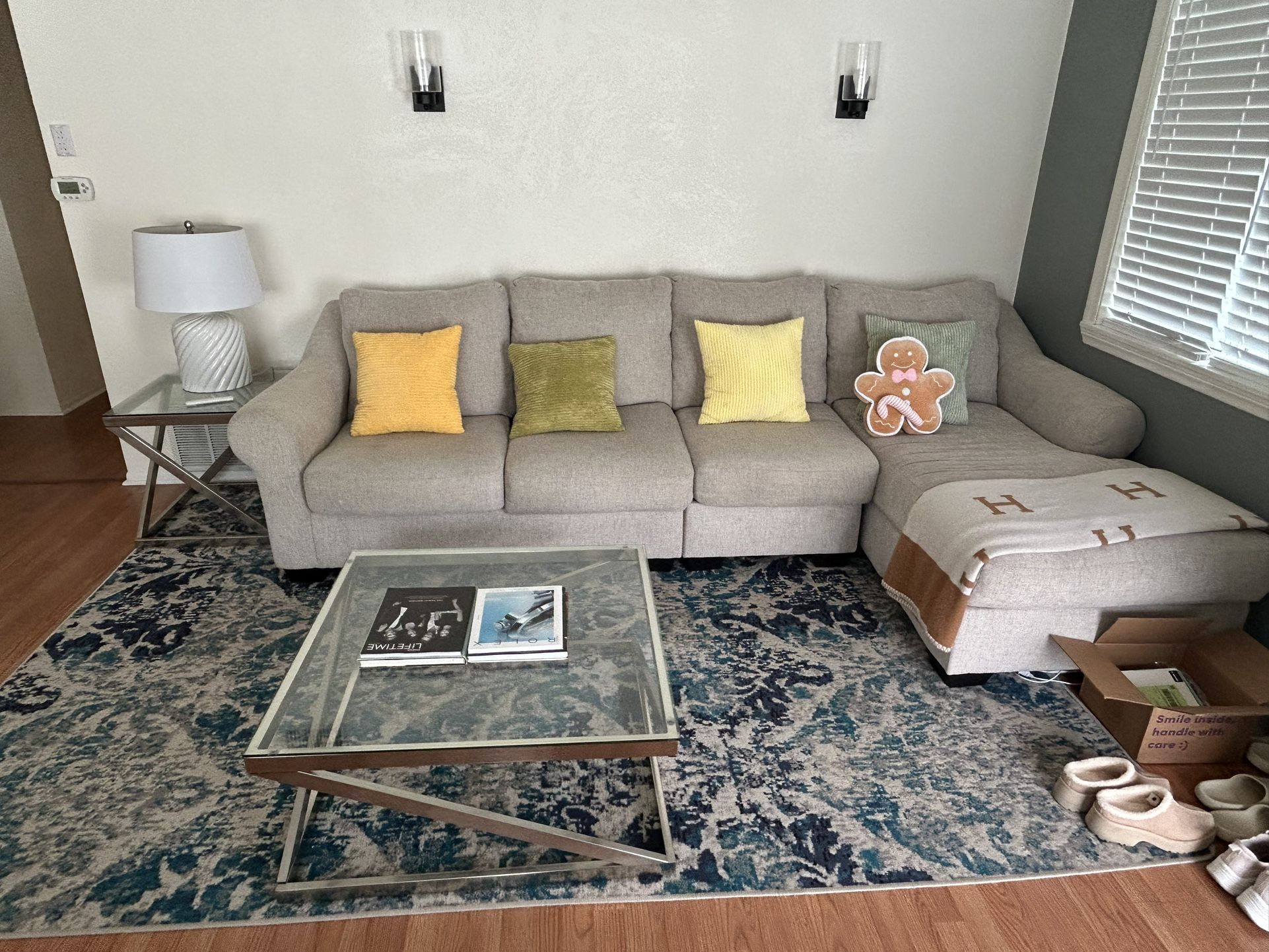 Set of Gray L-shaped Sectional Sofa + Maison Coffee Table 
