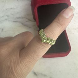 925 Sterling Silver Chevron Design Genuine Marquis Cut Peridot Ring, Size 8 , Marked 925 CA, Beautiful! 