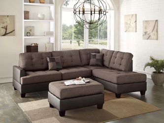 3 Piece Reversible Sectional Set W/ Ottoman – Chocolate Color