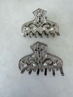 Silver Rhinestone Hair Claw Clips Set of 2