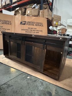 Rustic Dark Wood TV Stand with Sliding Barn Doors