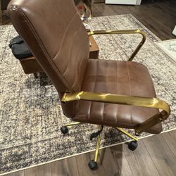 Brown Leather And Brass Office Chair