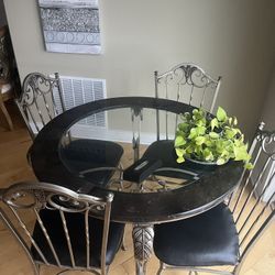 Glass Round Dinning Table With Chairs 