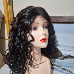Human Hair Blend Lace Front Wig Free Parting 