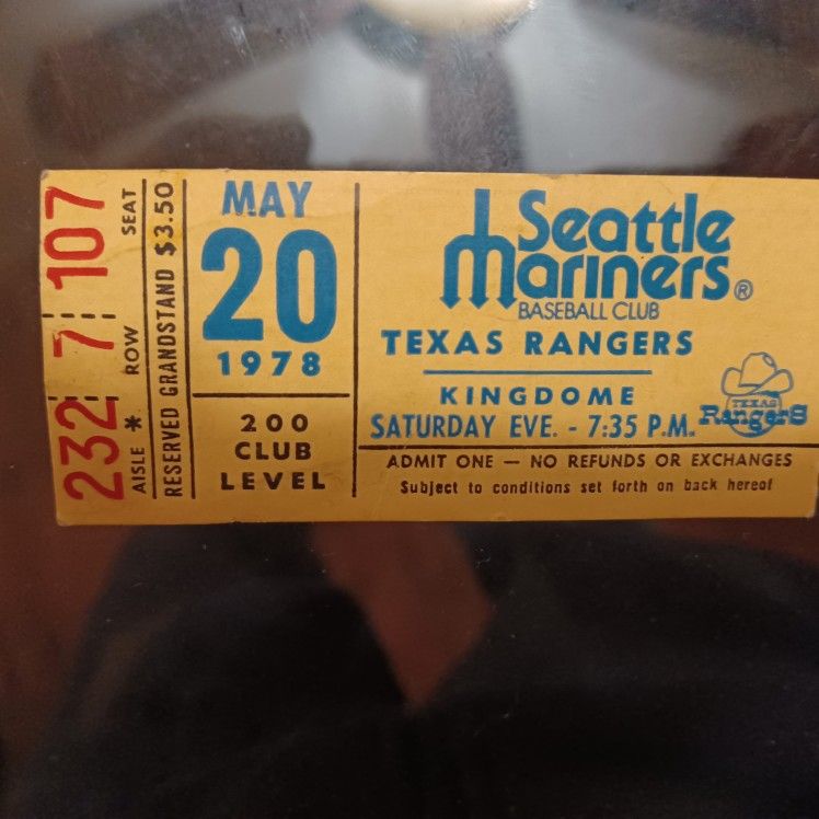 Seattle Mariners Ticket May Of "78 Vs. Texas Rangers
