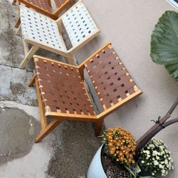 3 Piece Bohemian Wood Mid century brown faux leather accent chairs