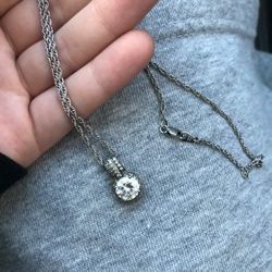 Sterling Silver Necklace W/ Diamond 