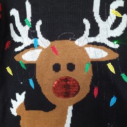 Ugly Christmas sweater light up deer large 11-13