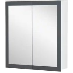 Rectangular MDF Medicine Cabinet with Mirror, 2-Doors and 2-Adjustable Shelves-White