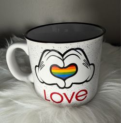 Disney Mickey Hands Rainbow Heart "Love" Mug 20 oz