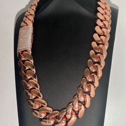 20mm Miami Cuban Link Red Pink Rose Gold Plated Chain Necklace 18k & 14k Diamond Lock