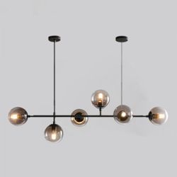 6 Light linear chandelier with glass shades