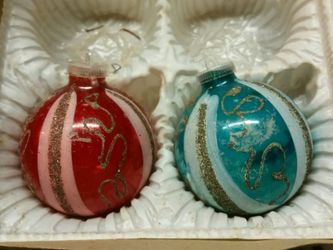 2 vintage hand painted German Christmas ornaments lanessa Max Eckard