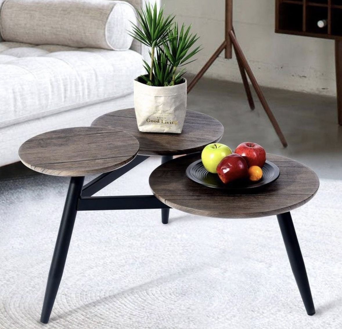 3-Tier Metal And Wood Coffee Table