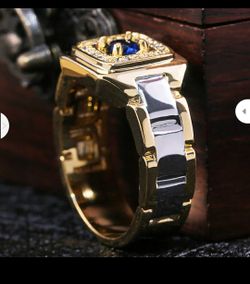 Huitan Party Men Rings Creative Watch Shaped Two Tone Design Rings For Men Wedding Ring With Size 6-14 Male Jewelry Wholesale