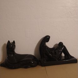 Vintage Haeger Pottery Black Ceramic Cat & Mother & Child