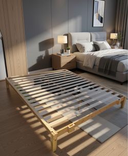 Resident California King Platform Bed Frame, Natural Wood Slats, Brand New