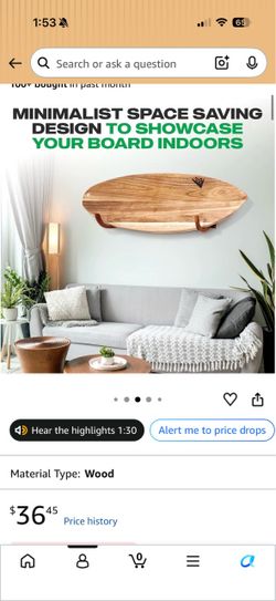 Surfboard wood holder for wall