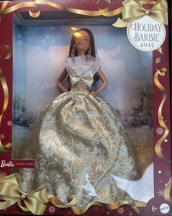 Holiday Barbie 2025 Dark Brown Hair, Silver&Gold Gown New