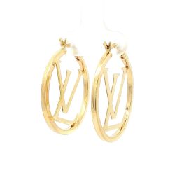 Ladies 14k Yellow Gold 1” “LV” Hoop Earrings 11059479