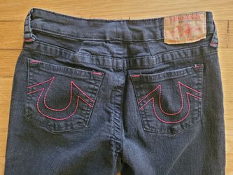 π₯ True Religion Black Skinny Jeans Size 16 Pink Stitch Stretch Designer Denim Women Youth Girls π
Condition: Good pre-owned condition with normal s