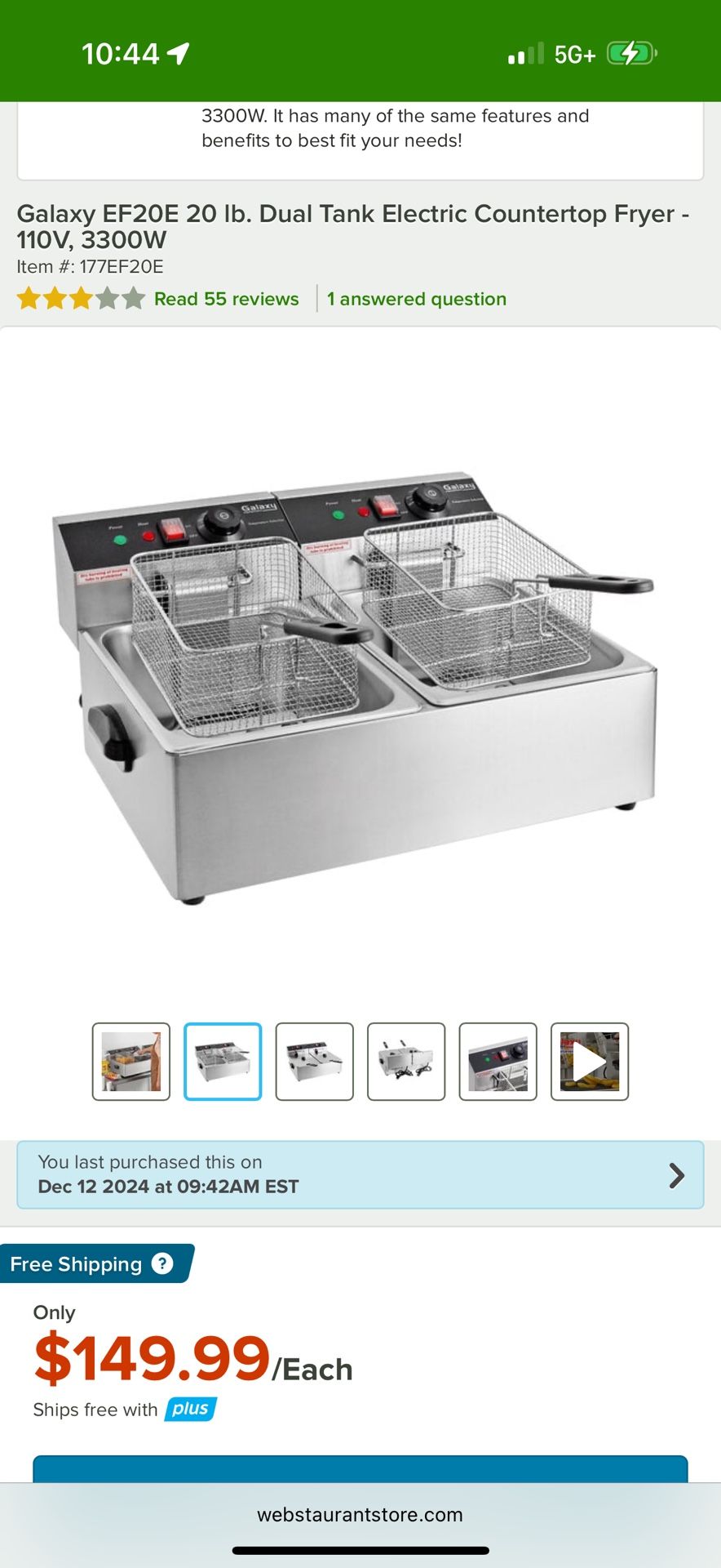 New professional electric double fryer. Never used.