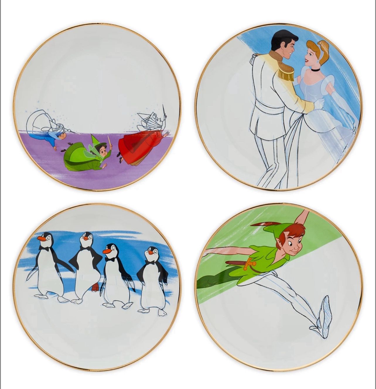 Disney Parks Ink & Paint Collection Set of 4 Ceramic Salad Plates Cinderella