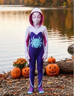 NWT Kids Spider Gwen Full Body Jumpsuit Size: 110 (4-5 yrs) Halloween Costume