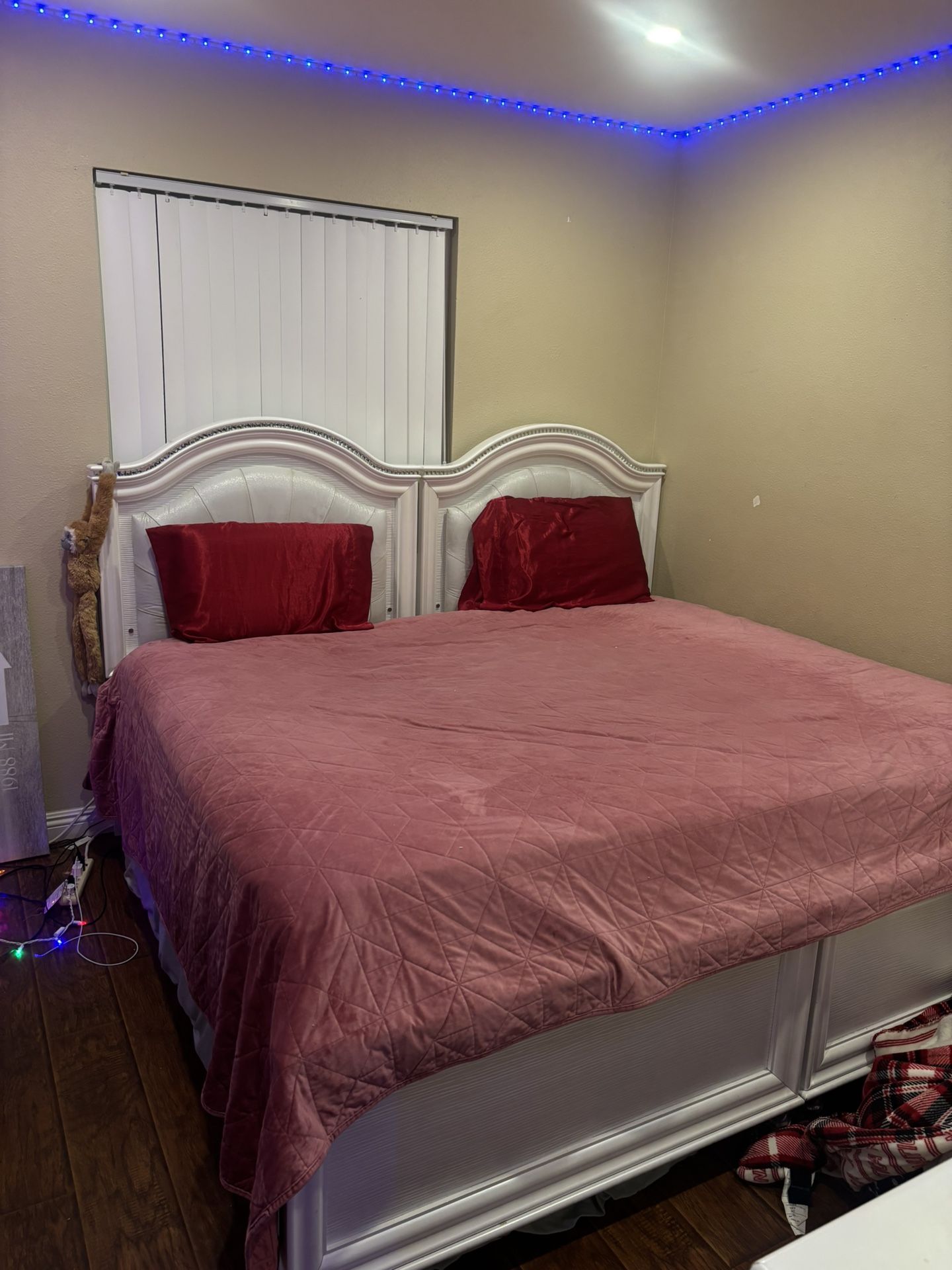 Two Twin L.E.D Beds , Two Spring Box, Nightstand, And Mirror & Dresser.