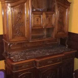 Antique Sideboard Marble Top Buffet 