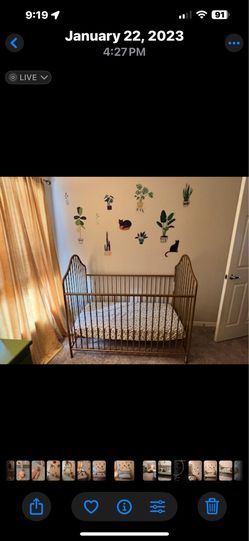 Gold Metal Baby Crib- Great Condition