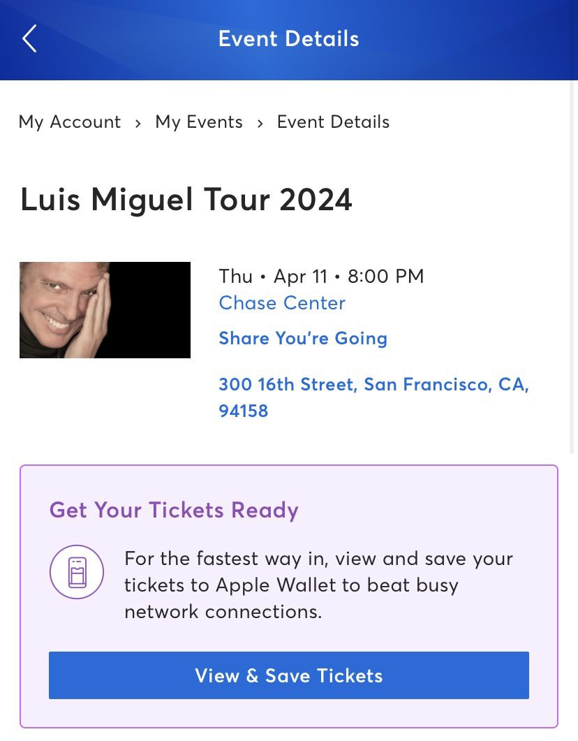 2 Tickets For Luis Miguel Tour 2024 April 11 San Francisco 