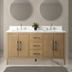 Vanity Art 60 in. W x 22 in. D x 38 in. H Double Sink Bath Vanity in Natural Oak with Engineered Marble Top
