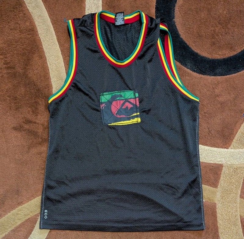 Vintage Quiksilver Stoner Rasta Reggae Tank Top Jersey Size Medium Made in USA