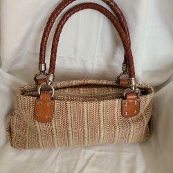 Authentic Fossil 1954 Multi Color Stripe Woven Satchel Handbag Shoulder Bag Tote Purse
