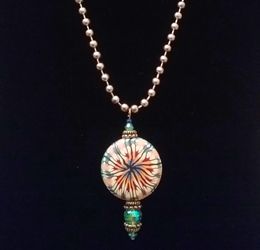 Hand Crafted , RozzArtDesigns, One Of A Kind,  Abstract Hibiscus Pendant Necklace On Large Ball-chain