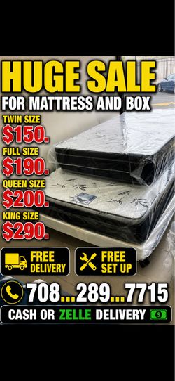 Huge sale for Mattress And Box brand  new Twin size #mattress and box 150.$ full 190$ Queen 200$ king 290$. free delivery free set up 708….289…7715… c
