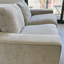 Loveseat Sofa for Living Room, Modern Deep Seat Sofa Couch with Removable Back and Seat Cushions, Comfy Sofa with Wood Legs and Armrest(Beige)