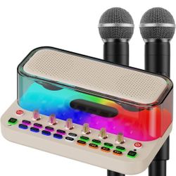 (New in Box) 
JYX Portable Bluetooth Live Sound Card Audio Karaoke Machine with 2 Wireless Microphones, PA System with Treble/Bass, Voice Changer with