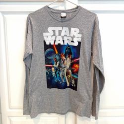 Star Wars Mens M T-Shirt Gray Long Sleeve Crew Neck Graphic Print