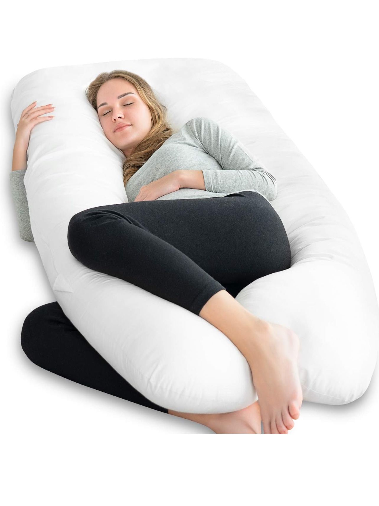 Dream Bedding Premium Pregnancy Pillow U Shaped, Pregnancy Body Pillow, Maternity Pillow for Side Sleeping, with 100% Cotton Zipper Removable Cover(Wh