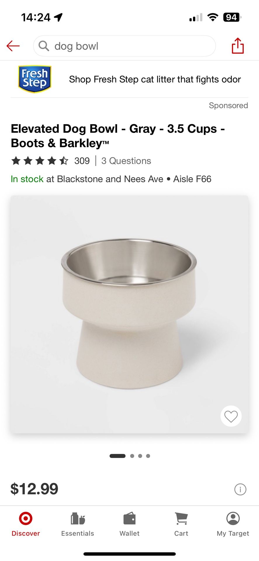 TWO Elevated Dog Bowls - Gray - 3.5 Cups - Boots & Barkley™️