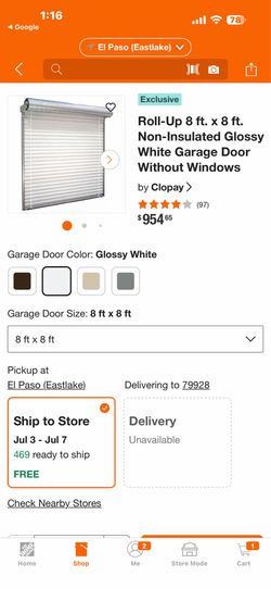 Roll-Up 8 ft. x 8 ft. Non-Insulated Glossy White Garage Door Without Windows by Clopay