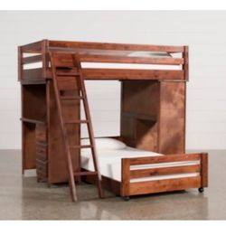 Living Spaces Sedona Twin Over Twin Wood Loft  Bunk With 2 Desks And Ladder