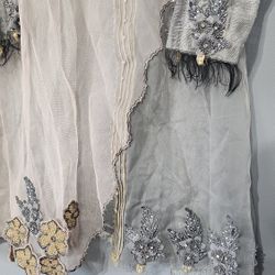 Elegant handmade embroidery pink & Gray 4 pieces outfit