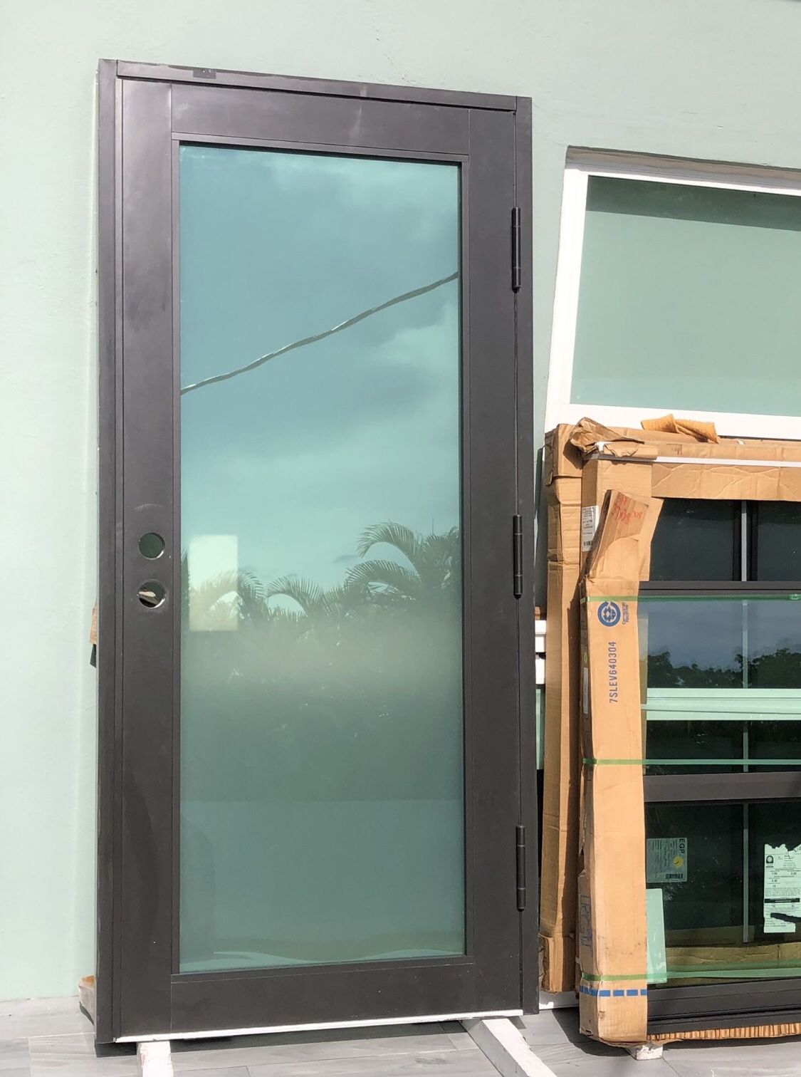 PGT 37.5 X 80 French Impact Entry Bronze Aluminum Door Low E Privacy Glass