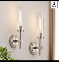 Brushed Nickel Wall Sconces with Clear Glass Shade – 2 Pack