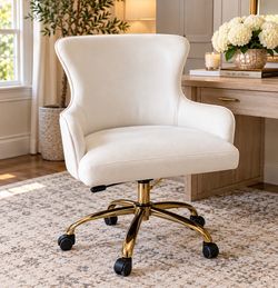 Elegant Ivory & Gold Swivel Office Chairs