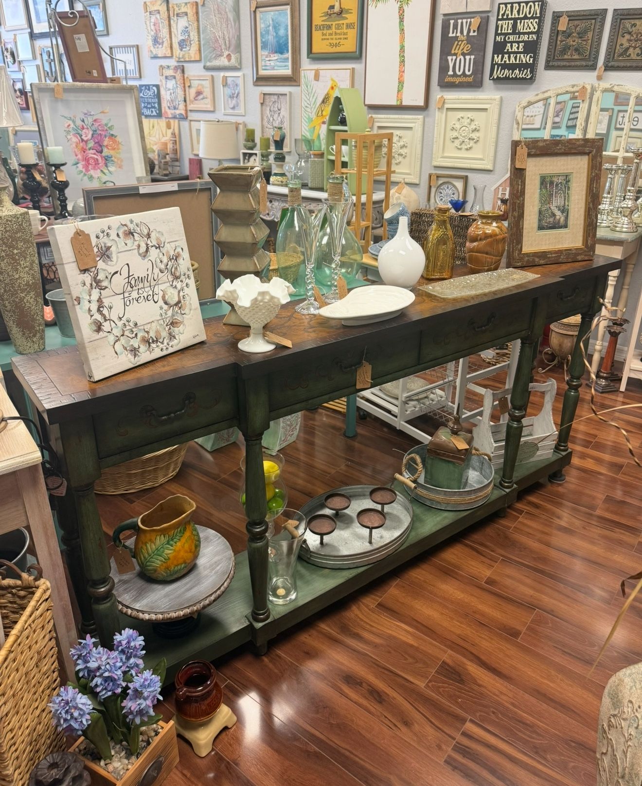 Elegant Extra-Long Rustic Console Table – Statement Entryway Table Distressed Wood & Vintage Charm