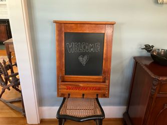 Vintage Winchester Branded Wooden Framed Chalkboard with Shelf and Hooks